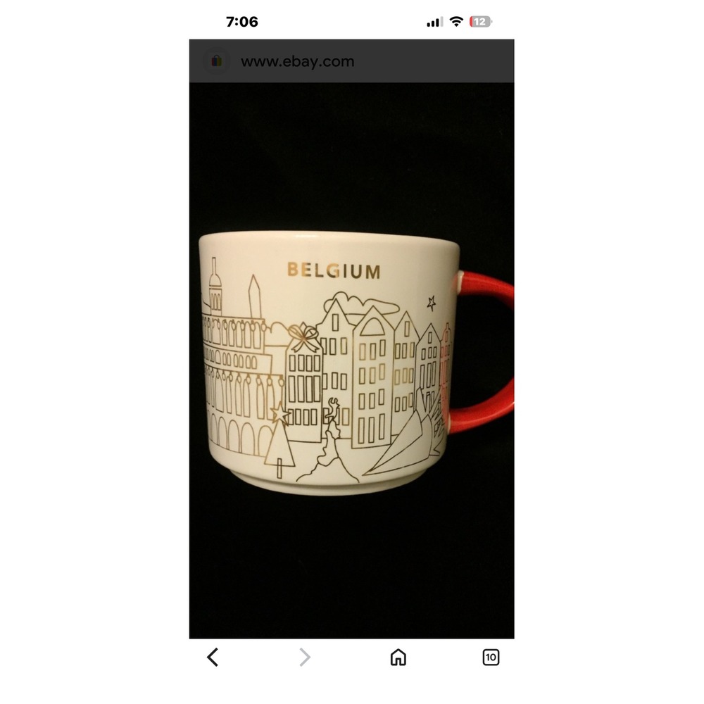 Starbucks You Are Here Collection Belgium Mug Gold City Skyline Red Handle 14oz